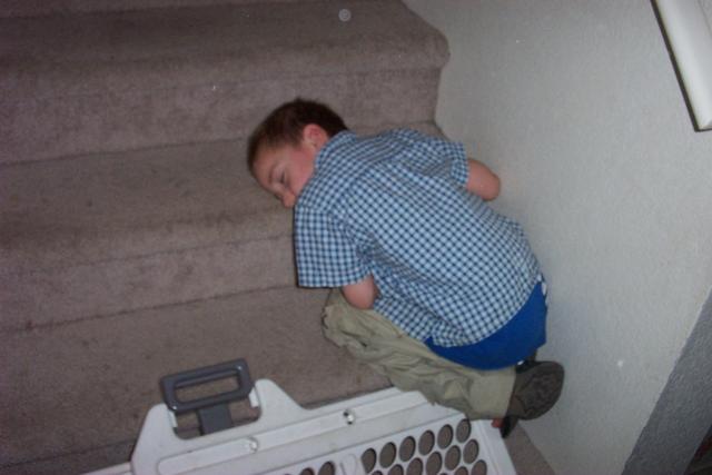 darek sleep on stairs